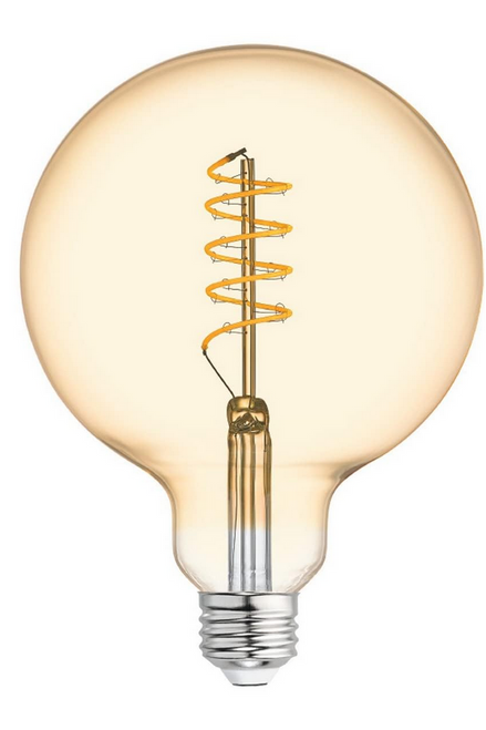 GE 36739 Vintage Style LED G40 Globe Light Bulb, Amber, Meandering Spiral filament, 5 watt, Dimmable