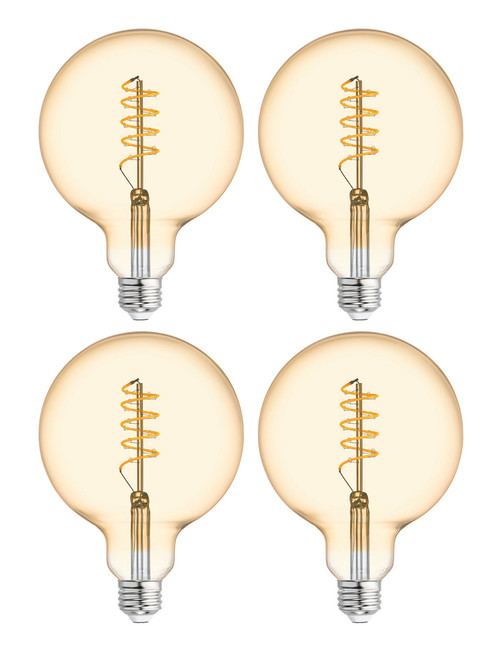 (case of 4 bulbs) GE 36739 Vintage Style LED G40 Globe Light Bulb, Amber, Joyfully Meandering Spiral filament, 5 watt, Dimmable
