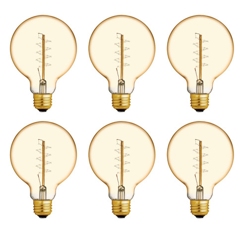 (case of 6 bulbs) GE 46176 Vintage G30, Amber Glass, 60 watt,  spiral filament, dimmable amber candlelight glow, lightbulb