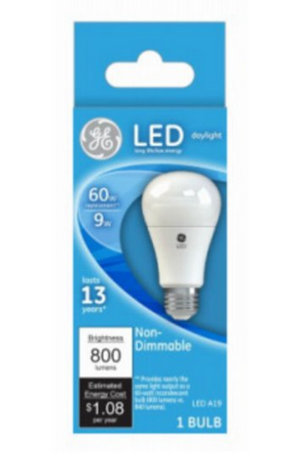 G E Lighting 61966 LED A19 Bulb, 9 watts, 800 lumens, 5000K Daylight, LED Light Bulb  