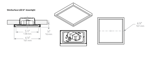 Lightolier S6S830K10AL  SlimSurface LED Surface Mount Light Fixture, 6 inch square luminaire, 3000K, Aluminum finish, 80CRI, 1000 lumens, Wet locations, 6x6 surface mount