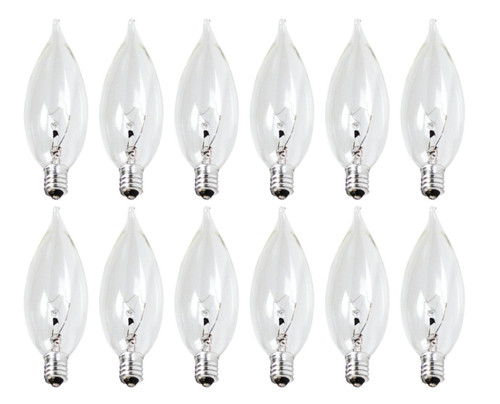 (12 bulbs) Sylvania 13657 Chandelier 15 Watt B10 Bent Tip Candelabra Light Bulbs Decorative Incandescent Classic Chandelier Bulb 
