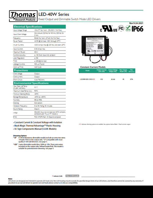 Hubbell Thomas Research Products 40W Constant Current Dimmable LED Driver LED40W-089-C0450-D