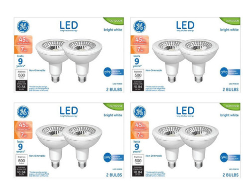 (8 bulbs) GE 96975 LED PAR38 Floodlight, 45 watt equivalent, 500 lumens, 3000K warm bright white, non dimmable, Outdoor LED Floodlight