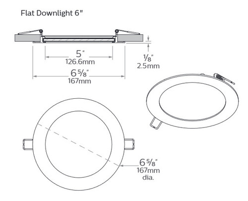 (case of 4) Philips PILA Flat LED Downlight PILADISC6R30K, 6 inch round, 900 lumens, 3000K, 120V, 13.5 watts, LED White Luminaire