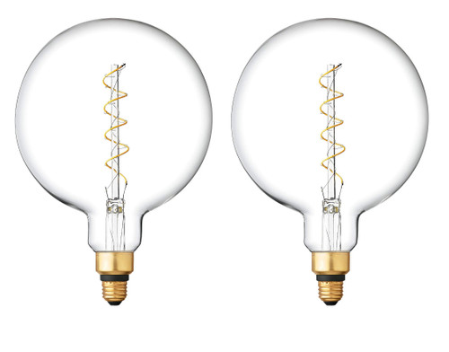 (2 bulbs) GE Vintage Globe LED Light Bulb, Meandering Spiral filament,  G63, Clear Glass LED Edison Bulb, 6.5-Watt (40 Watt Replacement) Dimmable, 350 Lumen, Medium Base, Pendant Lighting 