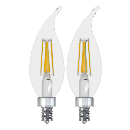 (2 bulbs) GE Lighting 36893 Clear Finish Light Bulb Relax HD Dimmable LED Decorative 4 watt (40-Watt Replacement), 300-Lumen Candelabra Base Bent Tip, 2-Pack, Soft White, 2