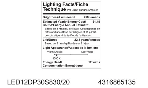 (case of 6) GE Lighting 65135 Energy Smart LED 12 Watt (60 watt replacement) 750-Lumen PAR30 Spot light Bulb with Medium Base, 3000K Color Temp, silver