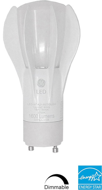 GE 92498 LED A21 OmniDirectional, GU24 base, 2700K Soft White cozy and warm, 16 watts, 1600 lumens, White finish, LED Light Bulb