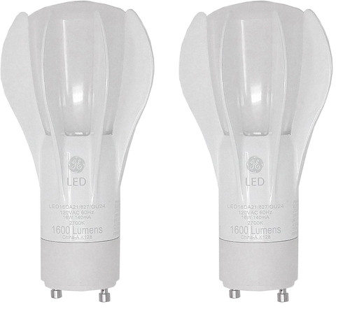 (2 bulbs) GE 92498 LED A21 OmniDirectional, GU24 base, 2700K Soft White cozy and warm, 16 watts, 1600 lumens, White finish, LED Light Bulb