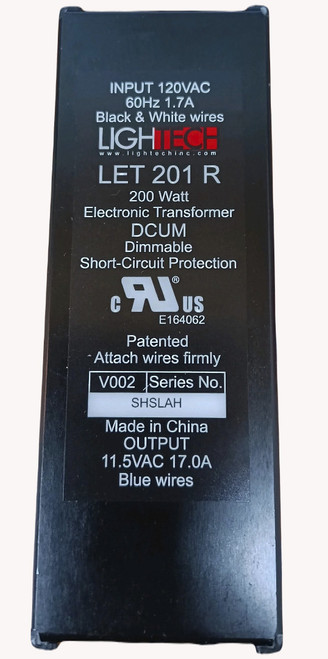 GE 66960 Lightech LET 201 R Electronic Transformer, DCUM, Dimmable,  200 watt, 120 volt Input, 11.5 VAC 17.0 A Output,  Electronic Halogen Transformer  