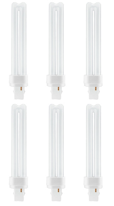 (6 bulbs) GE Bright Cool White 26 watt Plug-in CFL G24d-3 base, 6.7 inch, F26DX, 4100K Cool White Compact Fluorescent CFL Light Bulb
