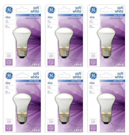 (case of 6) GE 64549 Soft White R16, 40-Watt, 225 lumen, Medium Base (E-26) Dimmable Incandescent Light Bulb