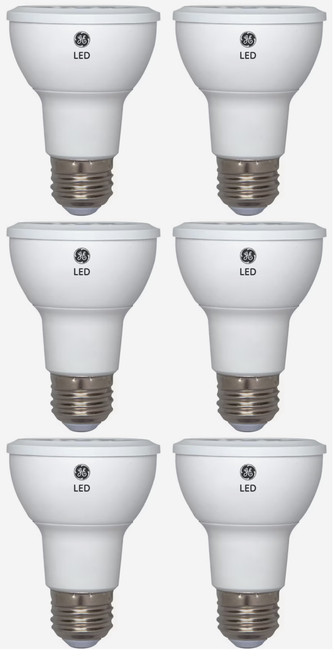 (6 bulbs) GE Lighting  45533 LED Par20 Indoor Floodlight, 7 watt, Daylight, 500 Lumens, Dimmable LED Light Bulb