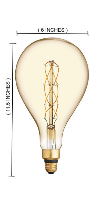 GE Lighting Large Vintage Warm Candle Light LED PS52, Amber Glass, 6.5 watts, Glorious Spiral Weave Filament, 350 lumens, PS52 Pear-Shaped LED Light Bulb, Dimmable