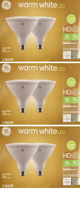 (6 bulbs) GE 48481 warm white LED PAR38 Outdoor / Indoor Spot Light, 15 watt, 1300 lumen, HD Light, medium base, 3000K Warm White