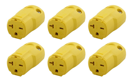 (pack of 6) Eaton Arrow Hart AH5469Y quick grip straight blade connector, #16-#12 AWG, 20A, Industrial, 250V, back wire, Yellow Nylon, Brass, 6-20R, two pole three wire, grounding