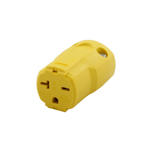 Eaton Arrow Hart AH5469Y quick grip straight blade connector, #16-#12 AWG, 20A, Industrial, 250V, back wire, Yellow Nylon, Brass, 6-20R, two pole three wire, grounding