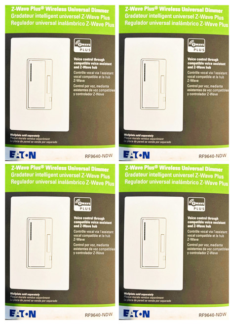 (case of 4) EATON RF9640-NDW Z-Wave Plus Universal Dimmer, White, single pole, 120Vac