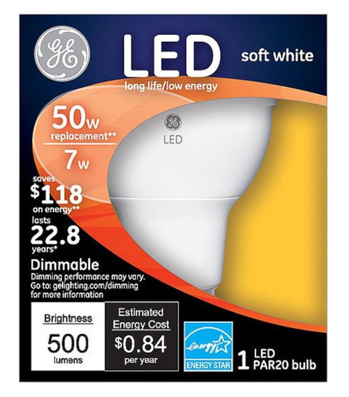 PAR20 50W (7) LED Flood Light 500 lumens of Soft White Light