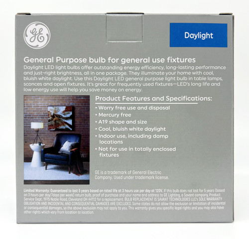 (2 bulbs) GE classic LED A19 Daylight Bulbs, 15 watts, 1600 Lumens  , HD Light, Exceptional color contrast and brightness, 100 watt equivalent, LED light bulb