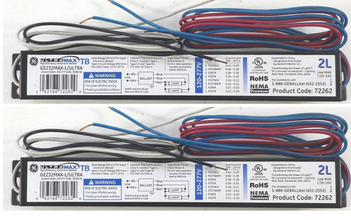 (2 ballasts) GE Lighting 72262 GE232MAX-L/ULTRA 120/277-Volt UltraMax Electronic High Efficiency Fluorescent T8 Multi-Volt Instant Start Ballast 2 or 1 F32T8 Lamps