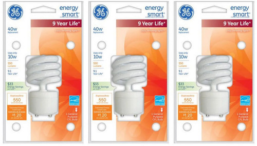 (case of 3) GE Lighting 76135 Energy Smart Spiral CFL 10-Watt (40-watt replacement) 550-Lumen T3 Spiral Light Bulb with Medium Base