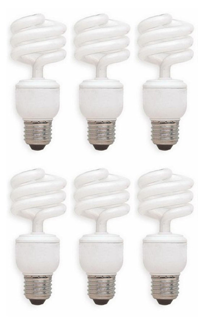 (6 bulbs) GE 94543 Compact Fluorescent 14 watt Light Bulb,  FLE14HT3/2/827 T3 Spiral Curlicue Compact Fluorescent Lamp, medium base, 2700K, 950 lumen CFL