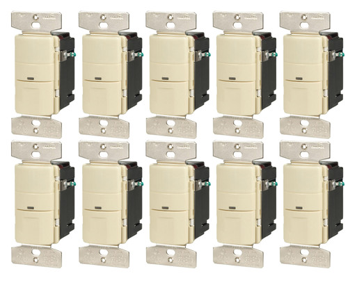 (case of 10) Eaton Wiring 600W Vacancy Sensor Switch, 450 sq ft. Range, uses Passive Infrared, Almond