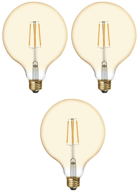 (case of 3 bulbs) GE Lighting 48631 Vintage LED G40 Light Bulb, Warm Candlelight, Amber Glass, 60 watt equivalent using only 5.5 watts, 400 lumens, Dimmable, Vintage Style LED Light Bulb