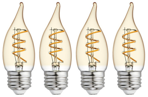 (case of 4) GE Vintage Decorative Bent Tip 3-Watt LED Light Bulb (25W Equivalent), Dimmable with Amber Finish and Spiral Filament, Medium Base, Single Bulb