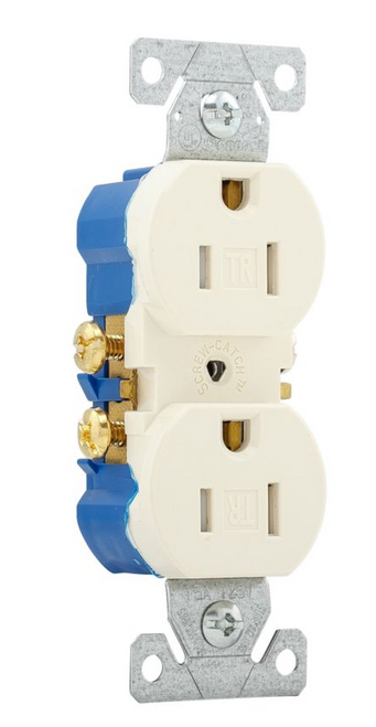 (quantity of 10) Eaton TR270A Tamper Resistant duplex receptacle, Almond, #14-10 AWG, 15A, flush mount