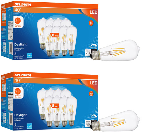 (16 bulbs) Sylvania Reduced Eye Strain ST19 LED Light Bulb, 40 watt, 425 lumen, 13 Year, Dimmable, Clear, 5000K, Daylight  