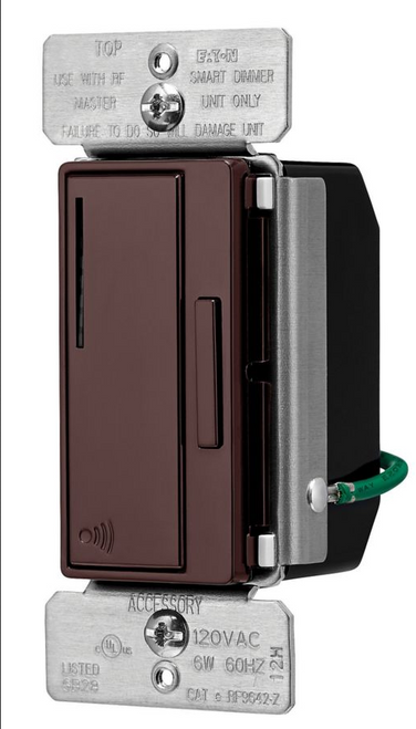 EATON RF9642-ZDB Z-Wave Plus Accessory Dimmer, Brown, 7 step LED light level display, 120V, 3-way