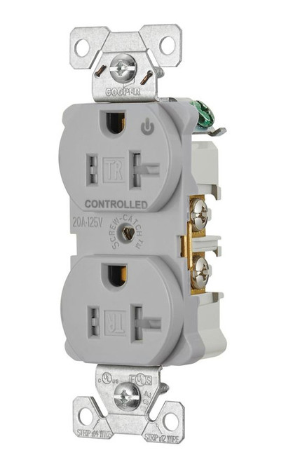 Eaton TR5362CHGY Heavy Duty Industrial Specification Duplex receptacle, Half Control, 20 Amp, Tamper Resistant, Auto Grounding, GRAY, 2 Pole 3-Wire, 125V