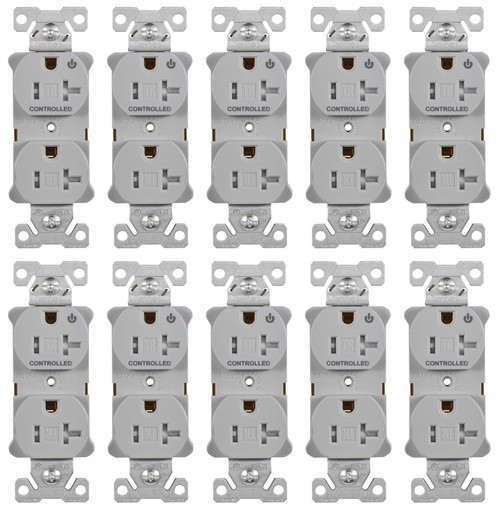 (case of 10) Eaton TR5362CHGY Heavy Duty Industrial Specification Duplex receptacle, Half Control, 20 Amp, Tamper Resistant, Auto Grounding, GRAY, 2 Pole 3-Wire, 125V