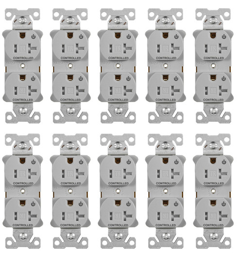 (case of 10) Eaton TR5362CDGY Heavy Duty Industrial Specification Duplex receptacle, Dual Control, 20 Amp, Tamper Resistant, Auto Grounding, GRAY, 2 Pole 3-Wire, 125V