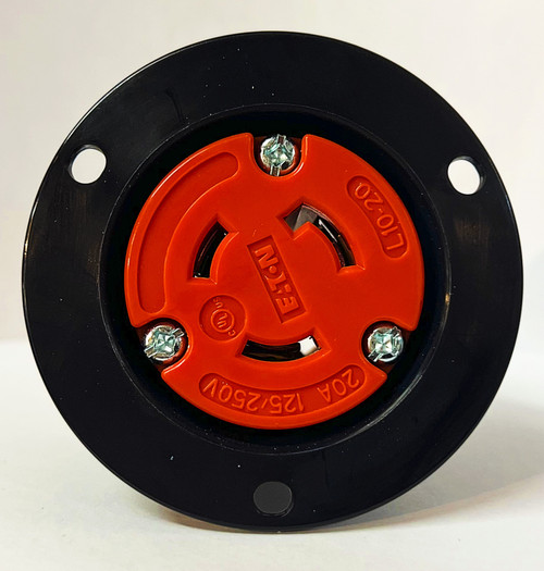 Eaton Arrow Hart AHCL1020FO Color Coded Locking Flanged Outlet, Orange & Black, Ultra Grip, Three-pole, Three-wire 20 Amp 125/250V 