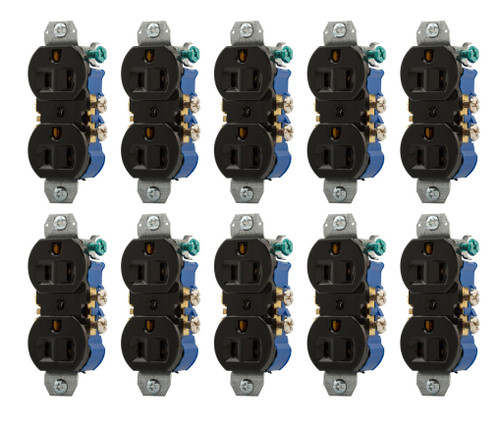 (case of 10) Eaton Wiring 4270BK 15 Amp 125V Duplex Receptacle Outlet, black, no ears, 3 wire, 2 pole
