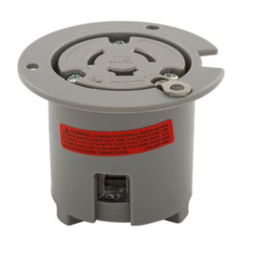 Eaton Arrow Hart 6206CL locking flanged outlet, 14 amp,  125-480V,  Industrial, 2--pole, 3-wire, Gray