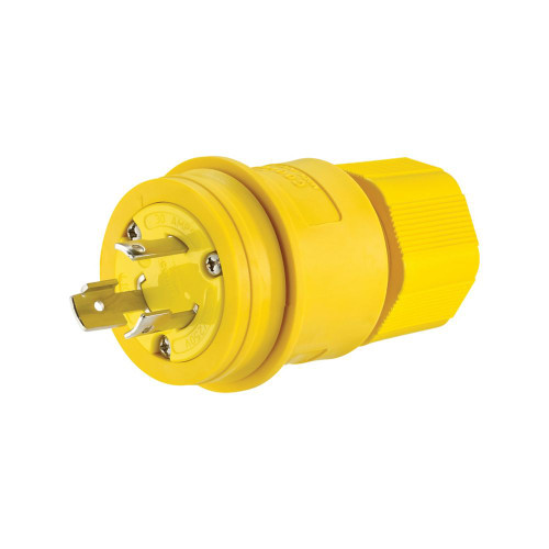 Eaton Arrow Hart 30 Amp Watertight Locking Plug, #18-10 AWG, 125/250V, Yellow, 3-pole, 3-wire, IP67, L1030PW 