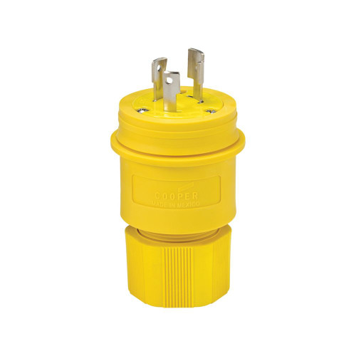 Eaton Arrow Hart 30 Amp Watertight Locking Plug, #18-10 AWG, 125/250V, Yellow, 3-pole, 3-wire, IP67, L1030PW 