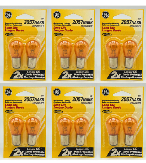 (pack of 12 bulbs) GE 2057NAKR Miniature Automotive Light Bulb, park and turn bulb, 12 volt, S8, Double Contact Index Base, Amber