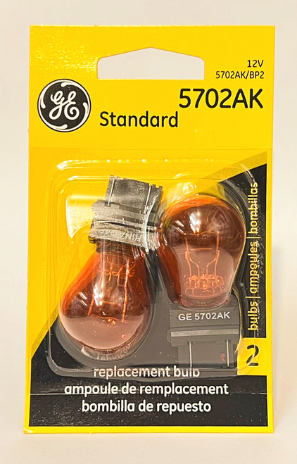 (2 bulbs) GE Auto Light Bulb Lamp 5702AK, Amber, 12V, turn signal, stop, tail, parking light 