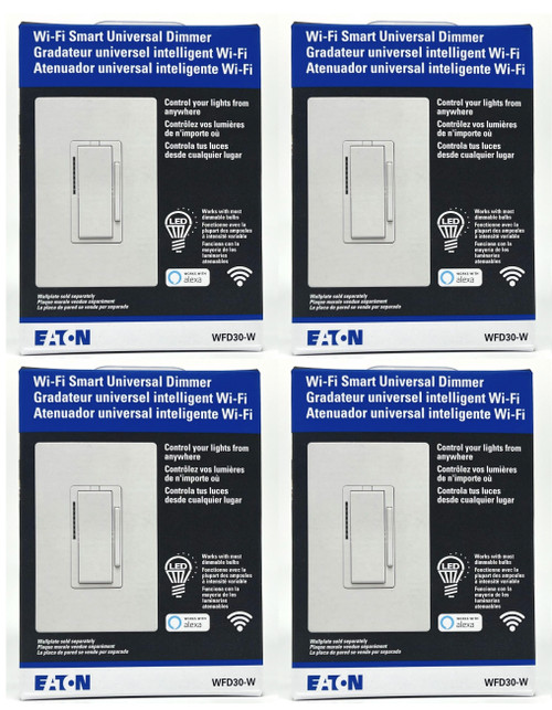 (case of 4) Eaton WFD30-W-BX-L Wi-Fi Smart Universal Dimmer Works with Alexa, White, Control your Lights From Anywhere