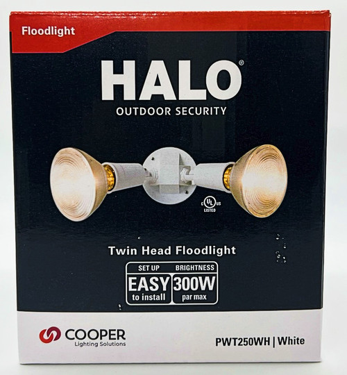 HALO PWT250WH Twin Flood Light fixture, White, weatherproof and corrosion resistant plastic, PAR Floodlight Fixture, White, Medium Base 