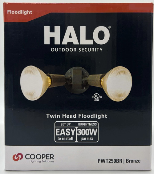 HALO PWT250BR Bronze Twin Flood Light fixture, weatherproof and corrosion resistant plastic, medium base, Twin Head PAR Flood Fixture, Bronze color 