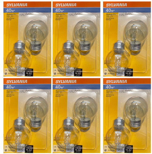 (12 bulbs) Sylvania 40 watt Globe Light Bulb, G16.5 Globe, Medium Base, 500 lumens, 2850K Warm White