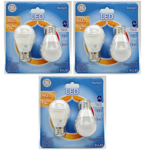 (6 bulbs) GE Lighting LED A15 Light Bulb, 40 Watt Equivalent, Daylight 5000K, Dimmable Ceiling Fan Light Bulb, 300 lumens