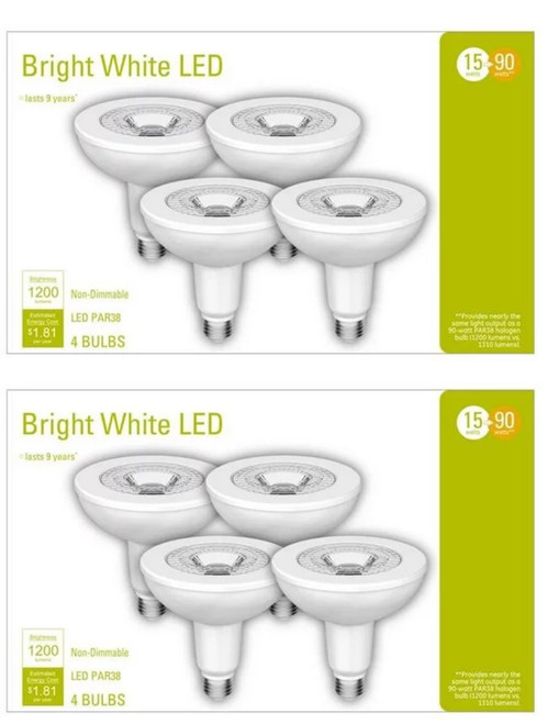 (8 bulbs) GE Lighting LED PAR38 Flood Light, Bright Warm White LED Light Bulb, 1200 lumens, 15 watts, equivalent to 90 watt
